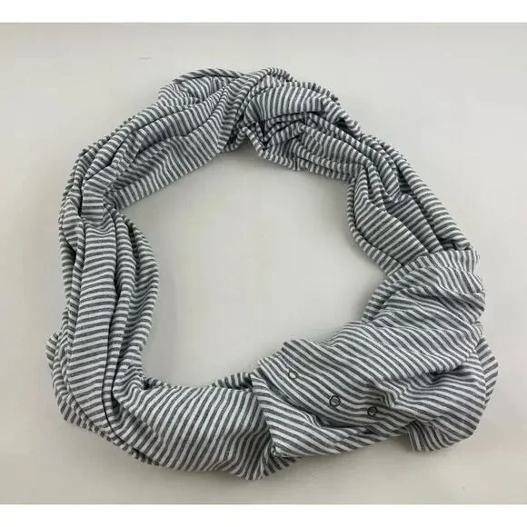 Lululemon Snap Scarf Shawl Wrap One Size Grey Gray White Stripe Vinyasa Infinity - Picture 6 of 8